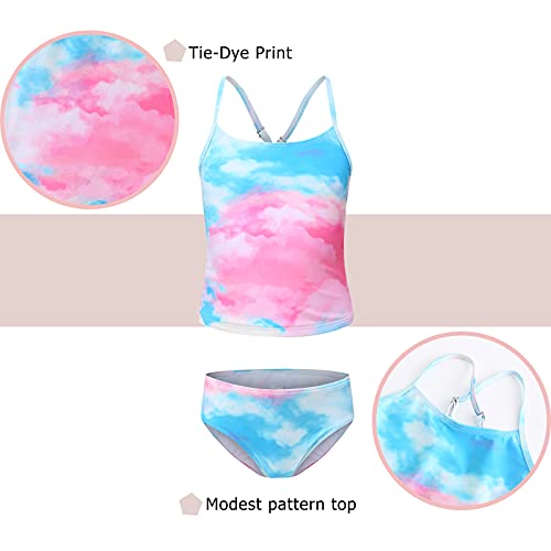 Image of Girls Two Piece Tankini Swimsuits Tie Dye Bathing Suit Kids Hawaiian Swimwear Set 3-16 Years