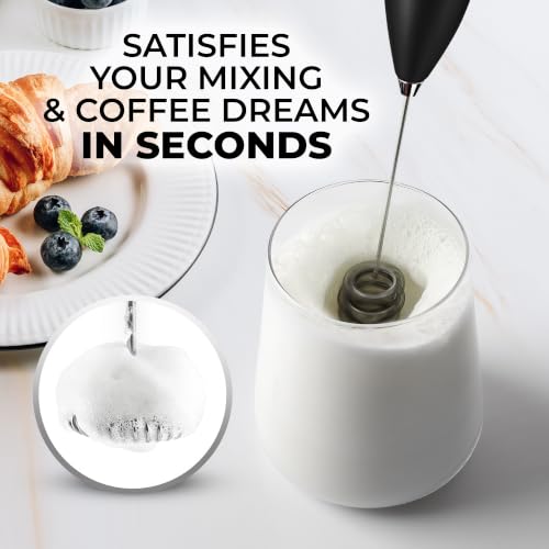Image of Zulay Kitchen Powerful Milk Frother Wand With Duracell Batteries - Ultra Fast Handheld Drink Mixer - Electric Whisk Foam Maker for Coffee, Lattes, Cappuccino & Matcha - Triple Whisk - Quartz Obsidian