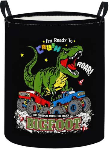Image of Baby Laundry Basket Baby Nursery Hamper Kids Laundry Basket Toy Storage Bin for Boys Room Decor Gift Baskets for Bedroom Bathroom(Truck Dinosaur)