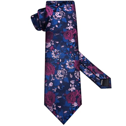 Image of Hi-Tie 70 inches Ties for Men Silk Extra Long Necktie and Pocket Square Cufflinks Set Men Big and Tall Tie Business
