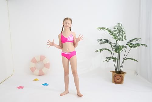 Girls 2 Piece Swimsuit Bikini Set Color Block Tropical Floral Bathing Suit Girls' Cute Swimwear3