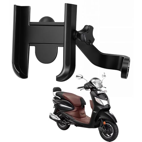 Image of Metal CNC Mobile Holder for Scooter, Scooty & Motorcycle Compatible for Hero Pleasure Plus, Mirror Mount, 360 Rotation, Strong Anti-Slip Grip, Wide Adjustable Fit for All Smartphones (Black)