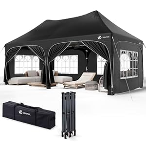 vounot Tuinpaviljoen voor buiten, 3 x 6 m, opvouwbaar, met 6 afneembare wanden en 6 zandzakken, recept, waterdicht en uv-bescherming, voor camping, festival, bruiloft, transporttas, zwart
