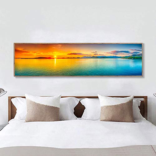Peinture sur toile sunrise sea mountain, art mural panoramique moderne
