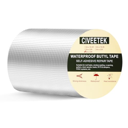 Image of Butyl Tape 6in x 33ft, Waterproof Rubber Roof Repair Butyl Tape Aluminum Outdoor Leak Repair Duct Tapes for Pipe RV Awning Sail Roof Window Sealing