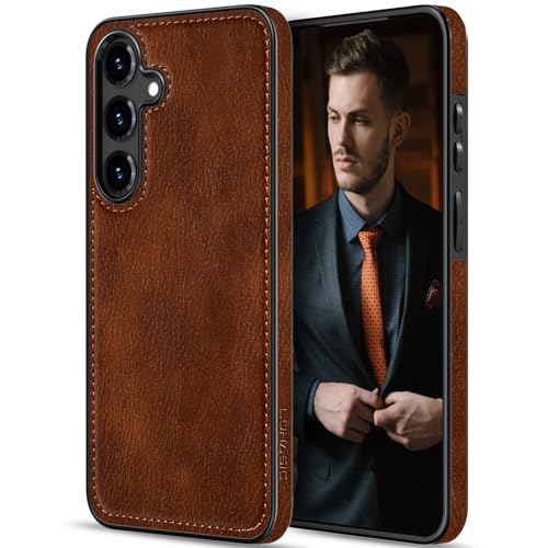 LOHASIC for Galaxy S25 Case, Classic Leather Vintage Texture Designed Full Body Protective Cover Phone Cases Compatible with Samsung Galaxy S25, 6.2 inch - Dark Brown