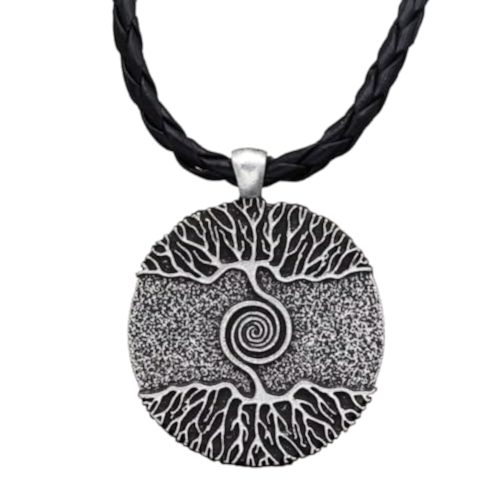 TREE GREY RUSTIC Alloy Pendant with Leather Cord Chain