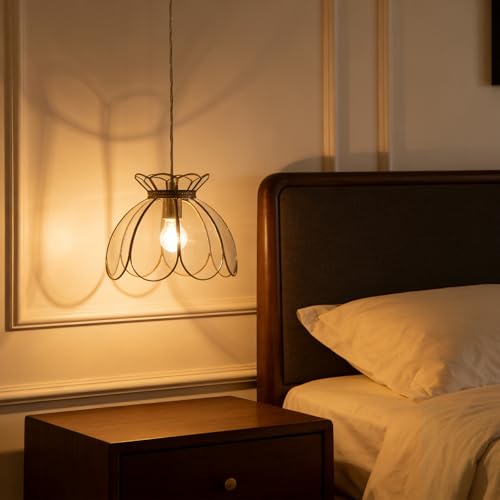 Image of Brass Glass Ceiling Pendant Light, Hanging Chain lamp, with Vintage Lotus Flower Glass Shade for Kitchen Island Dining Room Bedroom Living Room-12 Clear Large Shade