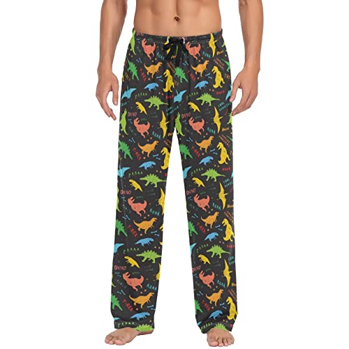 Colorful Dinosaurs Pajama Pants Dog Bone Footprint Lounge Sleepwear PJs Men's Pajama Bottoms Lightweight Sleep Pants XXL