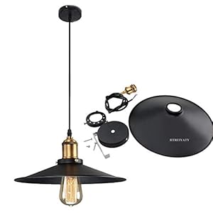 Suspension Luminaire Industrielle E27 Métal Vintage Noir Câble Réglable intérieur Rétro Lustre Plafonnier pour Luminaire de Cuisine Salon Restaurant(Noir)