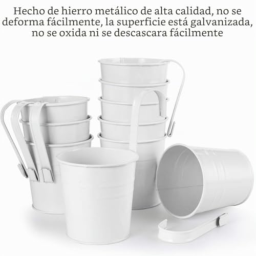 Miniatura 3 de Kaheign 10 Piezas Macetas Colgantes De Metal, 10cm Blanco Macetas Cubo De Flores Colgantes Con Gancho Desmontable Para Barandilla Balcón Cerca Jardín Hogar Decoración