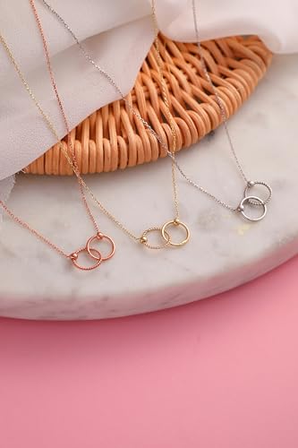 Double Circle Necklace, 14K Real Gold Olympic Necklace, Minimalist Gold Double Circle Necklace, Dainty Custom Circle Necklace3