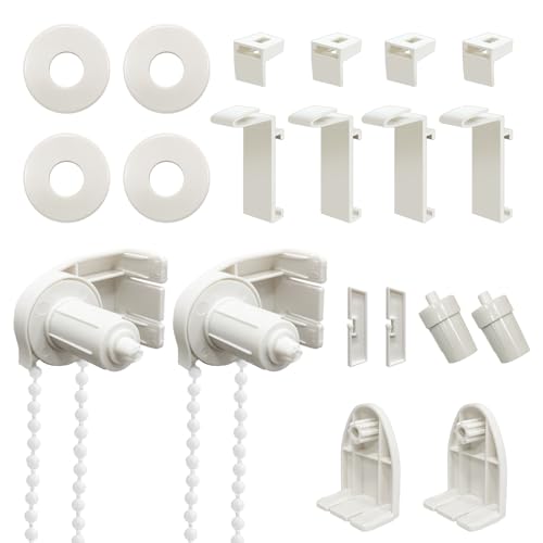 Kit De Fixation Pour Store Enrouleur – Supports Plastique Blanc Pour Tube 25 Mm, Chaîne à Perles 2 M, Vis Incluses