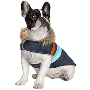 HDE Dog Puffer Jacket Fleece Lined Warm Dog Parka Winter Coat with Harness Hole Navy Retro Stripe - S HDE Dog Puffer Jacket Fleece Lined Warm Dog Parka Winter Coat with Harness Hole Navy Retro Stripe S