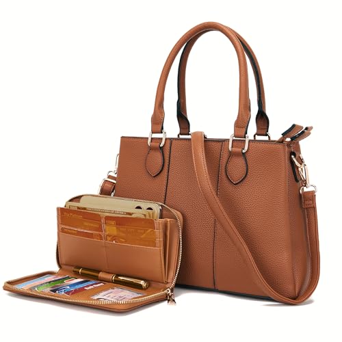 Image of Qiyuer Purses and Wallet Set for Women Satchel Handbag Tote Bag | 3 Zippered Compartments,Pebble PU leather,Multi-slot design,Everyday commuting