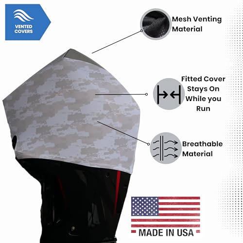 Image of Grey Digital Camo Outboard Motor Cover Fits and Compatible with MERC 175-225 V6 (2018-Present) | Made in USA to Stay on While You Run! | 112D