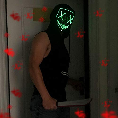 Poptrend Halloween Mask LED Light up Mask for Festival Cosplay Halloween Costume Masquerade Parties(neon Green)