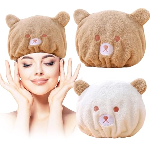 EOUIAV 2 Stück Mikrofaser-Haar-Handtuch, Turban Haartrockner Handtuch, wasserabsorbierend, Kinder Turban Haartrockentuch, schnell trocknendes Haartuch, für Damen, Erwachsene oder Kinder, Mädchen