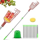 YEYINGZHUO Fruit Picker, 13 FT Adjustable Long Handle Apple Picker Pole with Basket, Fruit Tree Picker for Apple Lemon Orange Mango Avocado Fruit Mango Picking
