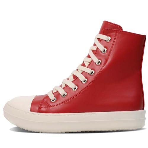 Image of IMPREMEY Women's High Top Sneakers Lace Up PU Leather Shoes with Thick Soles and Zipper, Fashionable Walking Shoes