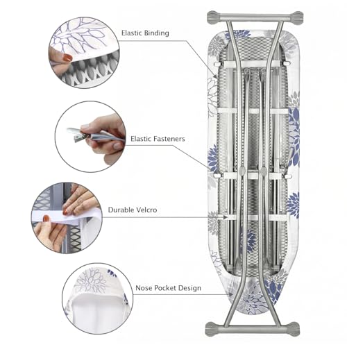 Image of SheeChung Ironing Board Cover and Pad 15 inch x 49 inch,Iron Board Cover with Elastic Edge & Adjustable Fastener,Cotton Covers Resist Scorching and Staining Extra Thick Padding,Silicone Coating,Dahlia