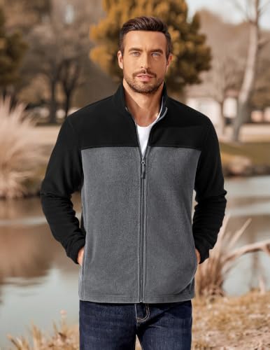 Image of COOFANDY Mens Polar Fleece Jacket Lightweight Full Zip Jackets Outdoor Coat