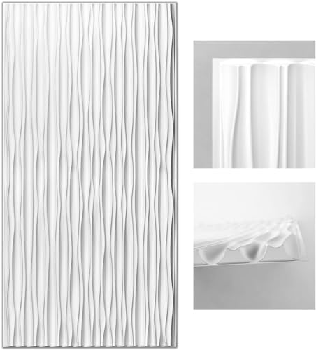 Art3d White Large PVC 3D Wall Panels for Interior Wall Décor, Drop Ceiling Tile 2x4, 3D Textured Wavy Wall Panels Decorative, Pack of 6 Tiles(47.2'×23.6')
