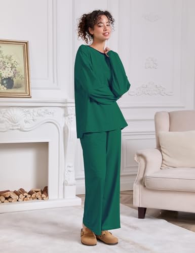 Image of MISSACTIVER Women's 2 Piece Striped Lounge Set Long Sleeve Oversized T-Shirt Wide Leg Pants Matching Pajamas Set