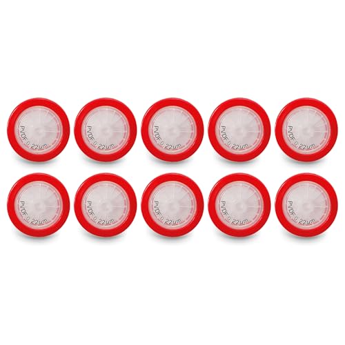 Image of PVDF Membrane Syringe Filter 25mm Diameter 0.22um Pore Size Syringe Lab Filter for Laboratory School Science, Pack of 10 (Model AMPV02225)