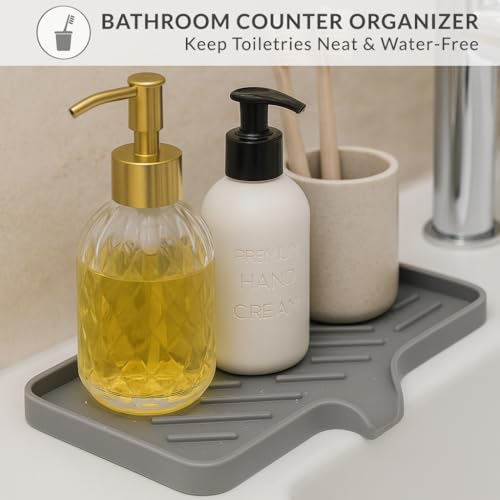 Image of HOMEZE Silicone Sink Drainer Mat 24x15 cm | Multipurpose Kitchen Sink Organizer Tray for Soap, Sponge, Brush Storage & Drying| Non-Slip, Heat-Resistant, Flexible & Easy to Clean Counter Mat