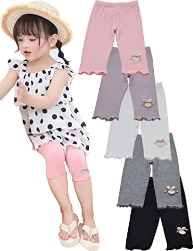 Kiench 5-Pack Girls' Capris Leggings Summer Thin Modal Cotton Kids 3/4 Tights