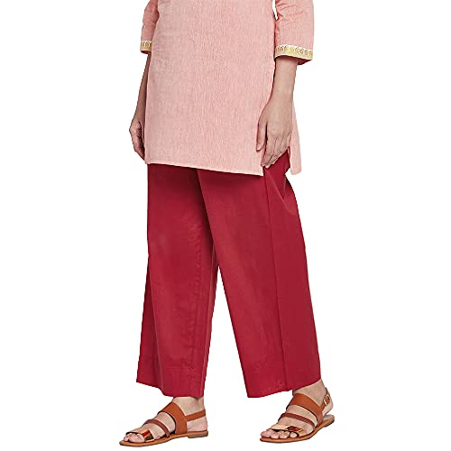 Image of GO COLORS Women Blue Stripe Cotton Wide Pants