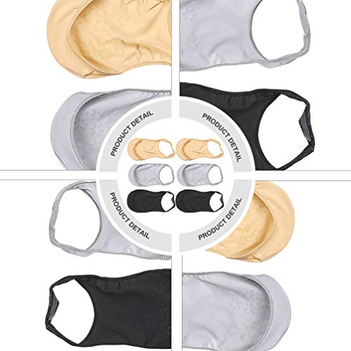 EXCEART 3 Pairs No Show Sling Back Socks Ball Of Foot Cushion Socks Low Cut Liner With Sling No Show Padded Half For Heels (Grey+Black+Complexion)3