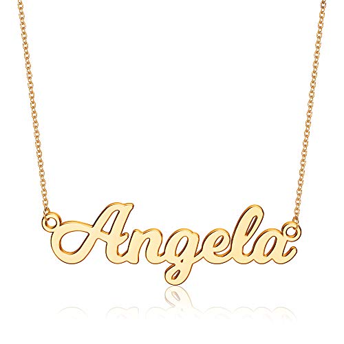 Ursteel Custom Name Necklace Personalized, 14K Gold Plated Personalized Name Necklace Dainty Name Plate Necklace Jewelry Personalized Gifts for Women, Angela, Metal, No Gemstone
