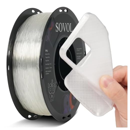 Sovol TPU Filament 1.75mm, 95A Soft TPU Flexible 3D Printer Filament with High Elasticity, 1kg (2.2lbs), Dimensional Accuracy +/- 0.03 mm, Fit Most FDM Printer, Clear