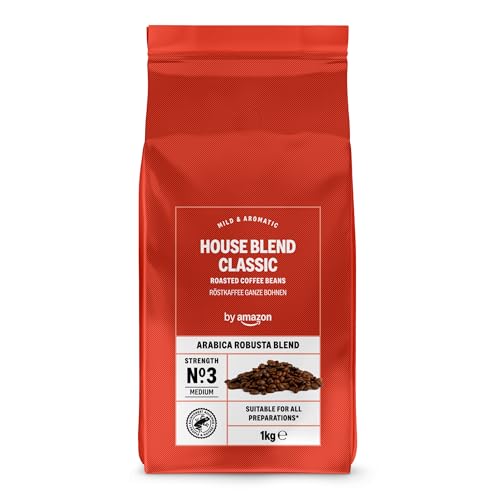 by Amazon Houseblend Classic Mezcla De Arábica Y Robusta Café En Grano De Tueste Natural, 1kg
