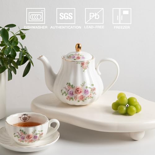Sweejar Royal Teapot, Ceramic Tea Pot with Removable Stainless Steel Infuser, Blooming & Loose Leaf Teapot (Rose Flower, 28 Ounce) by Sweejar - Image 4