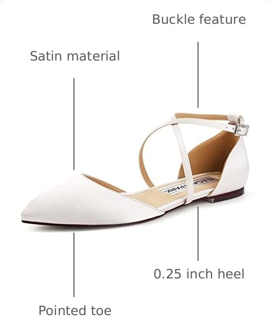 Image of ELEGANTPARK FC2322 Comfortable Satin Pointed Toe Flats for Women Ankle Straps Wedding Flats for Bride Shoes Evening Party Guest Shoes for Women Dressy Low Heel