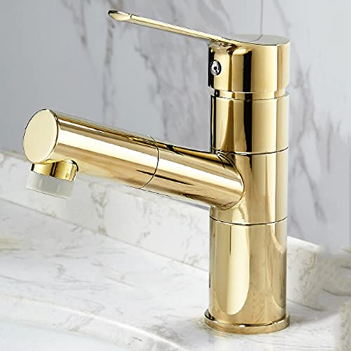 Robinet de lavabo de salle de bain mitigeur extractible à levier unique en laiton