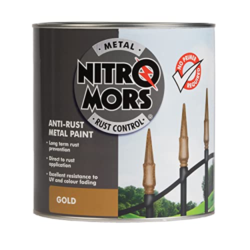Nitromors Smooth Metal Paint, Gold 750 ml No Primer Needed, UV & Colour Fade Resistant, Ideal for Metal Doors, Gates & Garden Furniture, Rust Protection, For All Metal Types