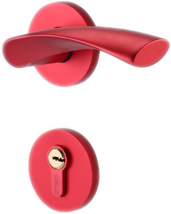 Door Knob Lever Red Mute Door Lock Door Levers Door Handle with Key/Without Key for Bedroom Study Bathroom Door Lock with Handle (Color : A red Without Key)