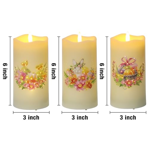 Image of Eywamage Fiber Optic Spring Flameless Candles with Remote, Flickering Easter LED Pillar Candles Battery Operated Set of 3