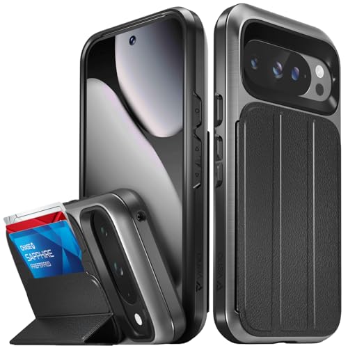 VENA vCommute for Google Pixel 10/10 Pro (2025) Wallet Case [Military Grade Drop Protection] Flip Leather Cover Slot Card Holder with Kickstand - Black