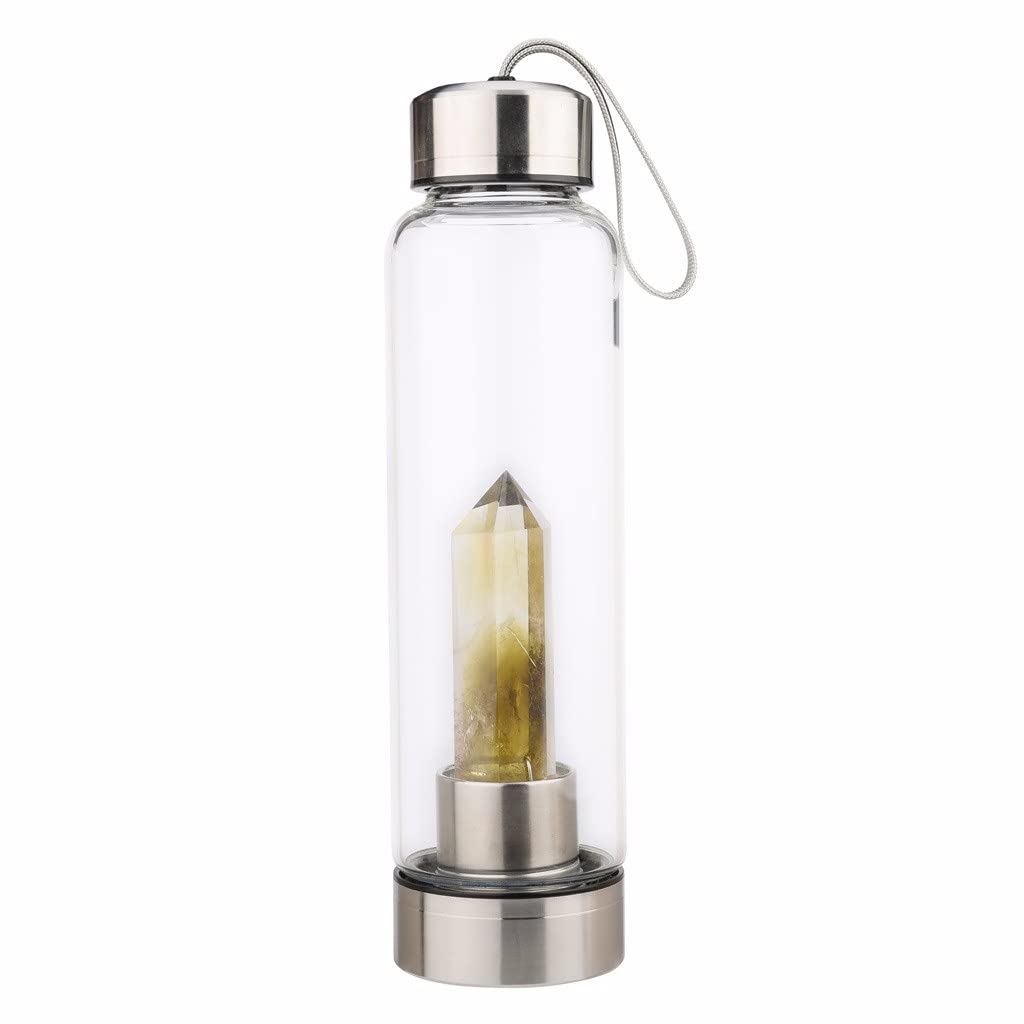 Bouteille d'eau en cristal de citrine naturelle pour soulager le stress et retrouver l'énergie