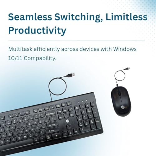 Image of HP 115 Wired Keyboard and Mouse Combo | USB Plug & Play Full-Size Keyboard with Optical Mouse | Standard Multi-Device Keyboard Compatible with Desktop, Laptop, Windows PC | Black