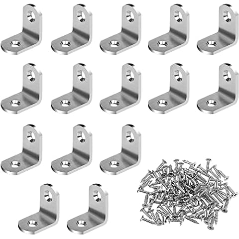 Profiwoab 15 Pcs Corner Braces, 20x20x18.5mm Stainless Steel Fastener L Brace Joint Right Angle Bracket with 30 Pieces Screws Cover