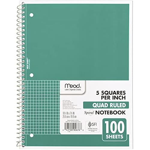 Mead Spiral Notebook, 1 Subject, Graph Ruled Paper, 7-1/2" x 10-1/2", 100 Sheets, Green (05676AC5)
