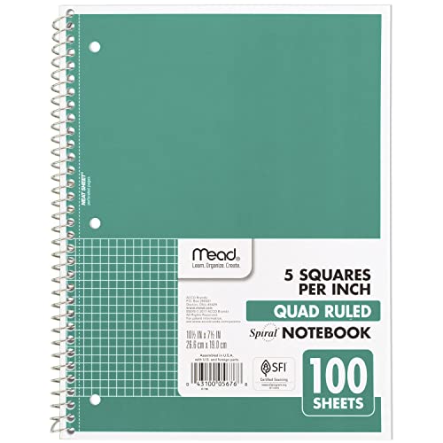 Mead Spiral Notebook, 1 Subject, Graph Ruled Paper, 7-1/2" x 10-1/2", 100…