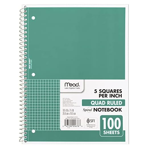 Mead Spiral Notebook, 1-Subject, Graph Ruled Paper, 10-1/2" x 8", 100 Sheets, Green (05676AC5)