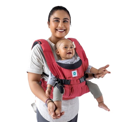 Image of SOULSLINGS 4-in-1 Lali Baby Carrier Bag- Ruby - Cotton | Compact & Lightweight (400g) | Adjustable for 0-24 Months (4-15kg) | Machine Washable & Handwashable | Breastfeeding Friendly
